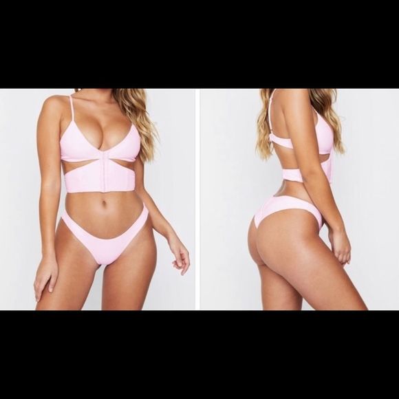 NWT Frankie’s Bikinis Melrose Ribbed Top Rose Water Light Pink Medium TOP ONLY - Picture 2 of 10